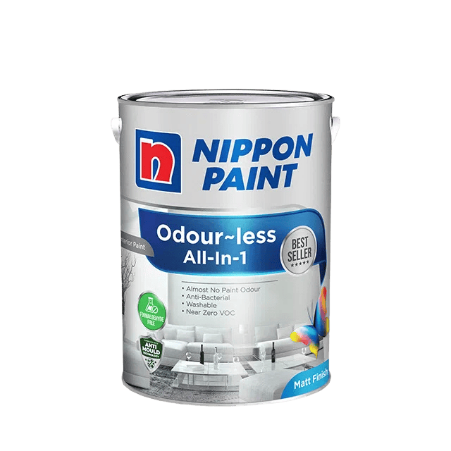 Nippon paint odourless all-in-1 interior wall paint can, anti-bacterial, washable, singapore.