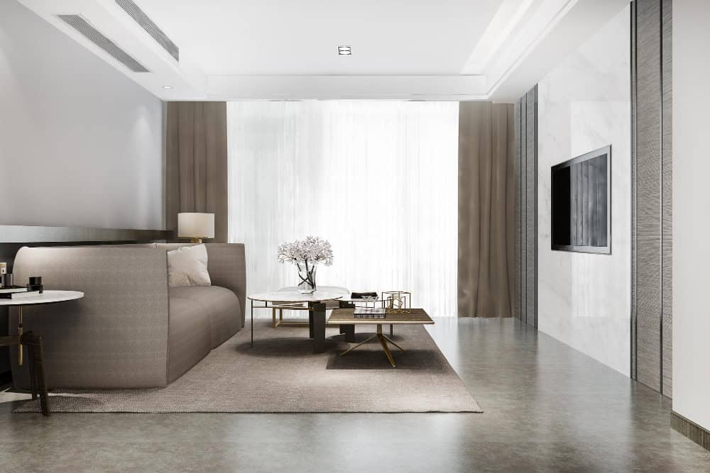 Modern 4-room HDB living room with fresh paint and clean design. Expert painting services for a brig.